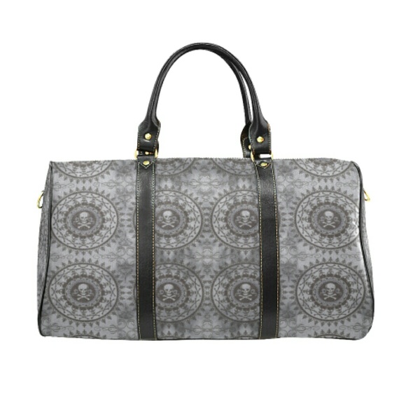 Stella Saksa Handbags - Medallion Skulls Canvas Small Duffel Travel Bag Stella Saksa Handbags - Medallion Skulls Canvas Small Duffel Travel Bag